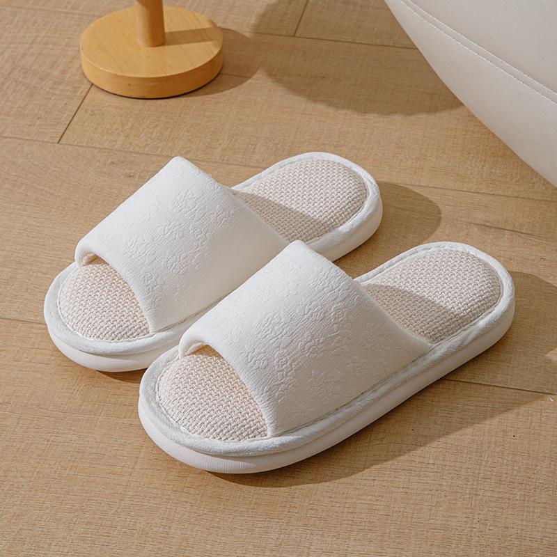 Elegante Hausschuhe mit Fell Leinenhausschuhe Indoor Mädchen Geprägte Sandalen Hausschuhe Frühling und Sommer Stoff Baumwollhausschuhe Hausschuhe Rosa