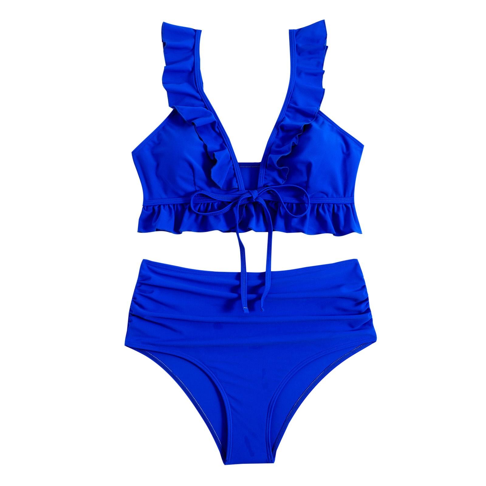 Women s Bikini Split Swimwear Sexy Color With Chest Cushion Without Steel Bracket M синий