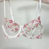 Dámská sexy krajková květinová souprava podprsenky Jednovrstvá podprsenka s kosticemi Tanga Bikini Lingerie Set
