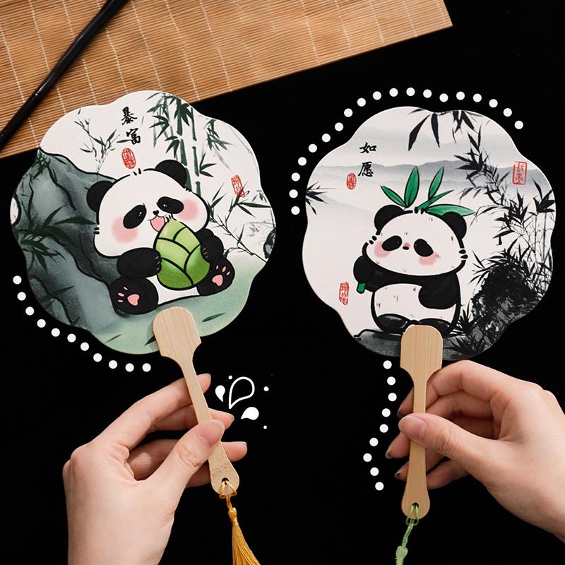 Éventail à main tendance Panda rétro à vent, pompon, danse, éventail à main, cheongsam, costume Tang, accessoires de fête de mariage