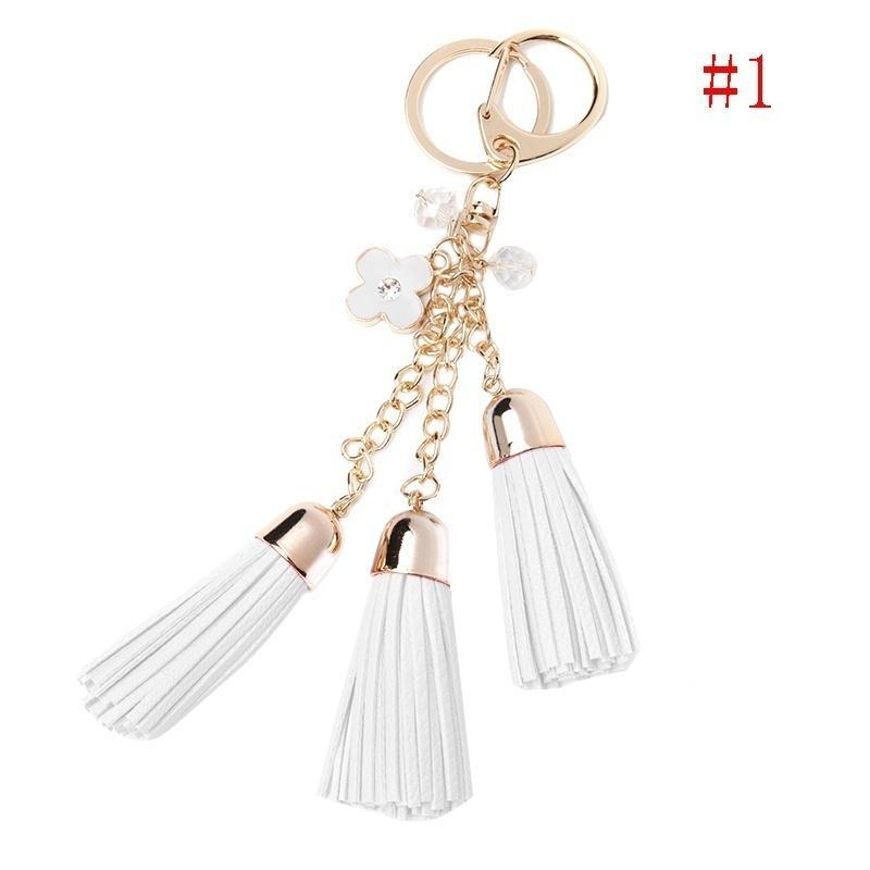Leather Long Tassel Flower Keychain Wrench Keyring Bag Purse Phone Charm Pendant Cute Keychains Fashion  Key Chains for Women