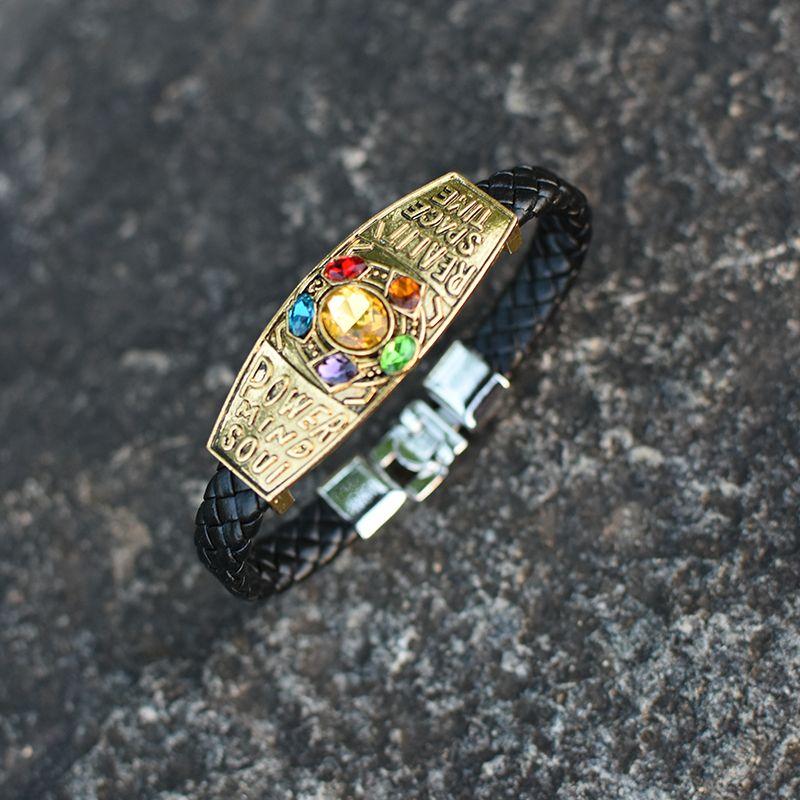 Avengers 3 Thanos Bracelet, Leather Rope Braided Bracelet Bracelet Black