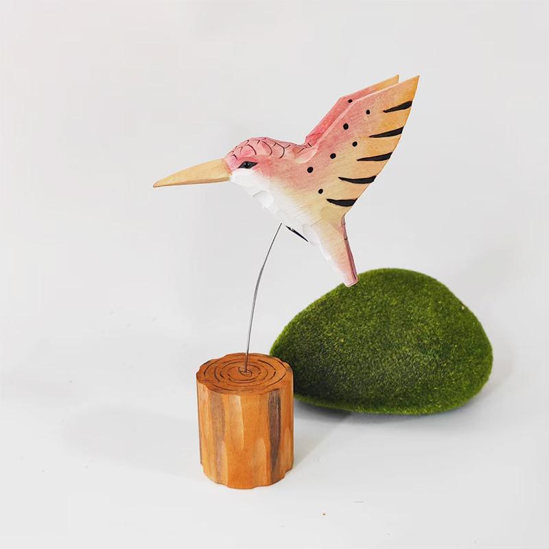 European Style Solid Wood Tabletop Ornament - Hummingbird Handmade Wood Carving Decor