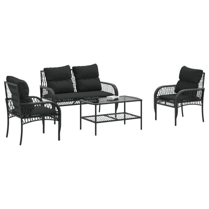 VidaXL Garden Lounge Set 4 Pcs with Black Wicker Cushions, Outdoor Sofa Set, Garden Furniture Set, Set 368727