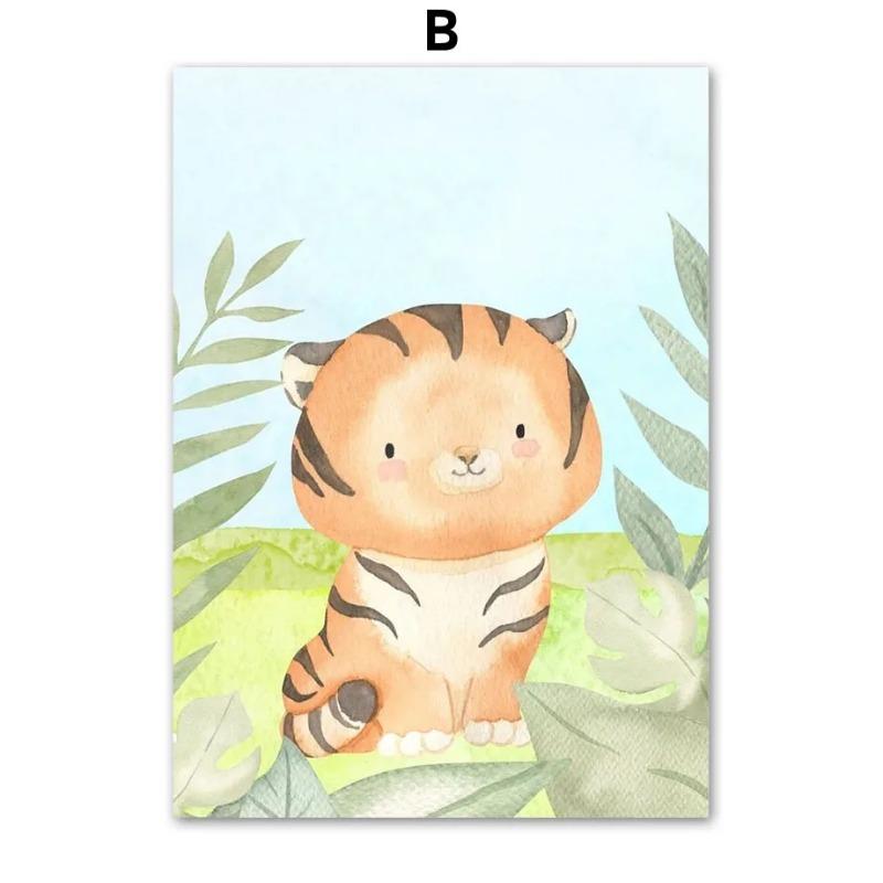 Cute Animal Giraffe Tiger Lion Monkey Zebra Wall Art Mural Canvas Painting Poster Print Wall Pictures Kids Baby Room Home Decor