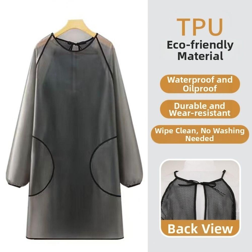 Oil-proof TPU Apron Stain-proof Dishwashing Cleaning Apron Long-sleeved Apron Household