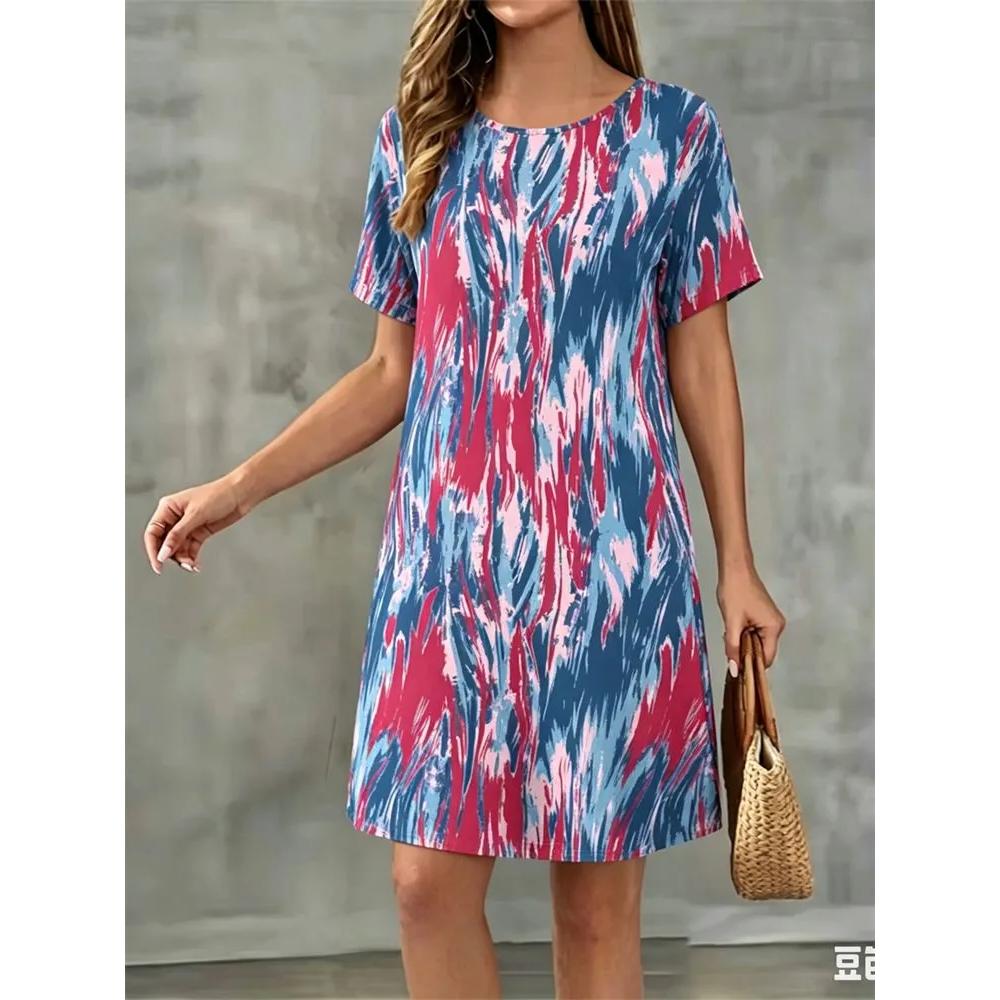 Flower Print Versatile Short-sleeved Dress Comfortable Simple Casual Dresses