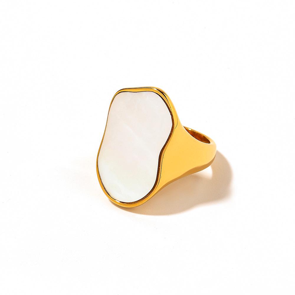 Yingtai Women's Geometric Ring: Stainless Steel with White Mother of Pearl, Mirror Polished, Vacuum Plated 18k Gold, Non-Fading.
