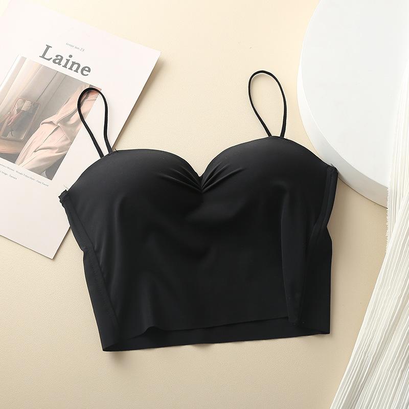 Ice Silk Seamless Gathering Without Steel Ring Thin Suspender Underwear Women's Fixed One-piece Cup Non-slip Comfortable Back Tube Top Women