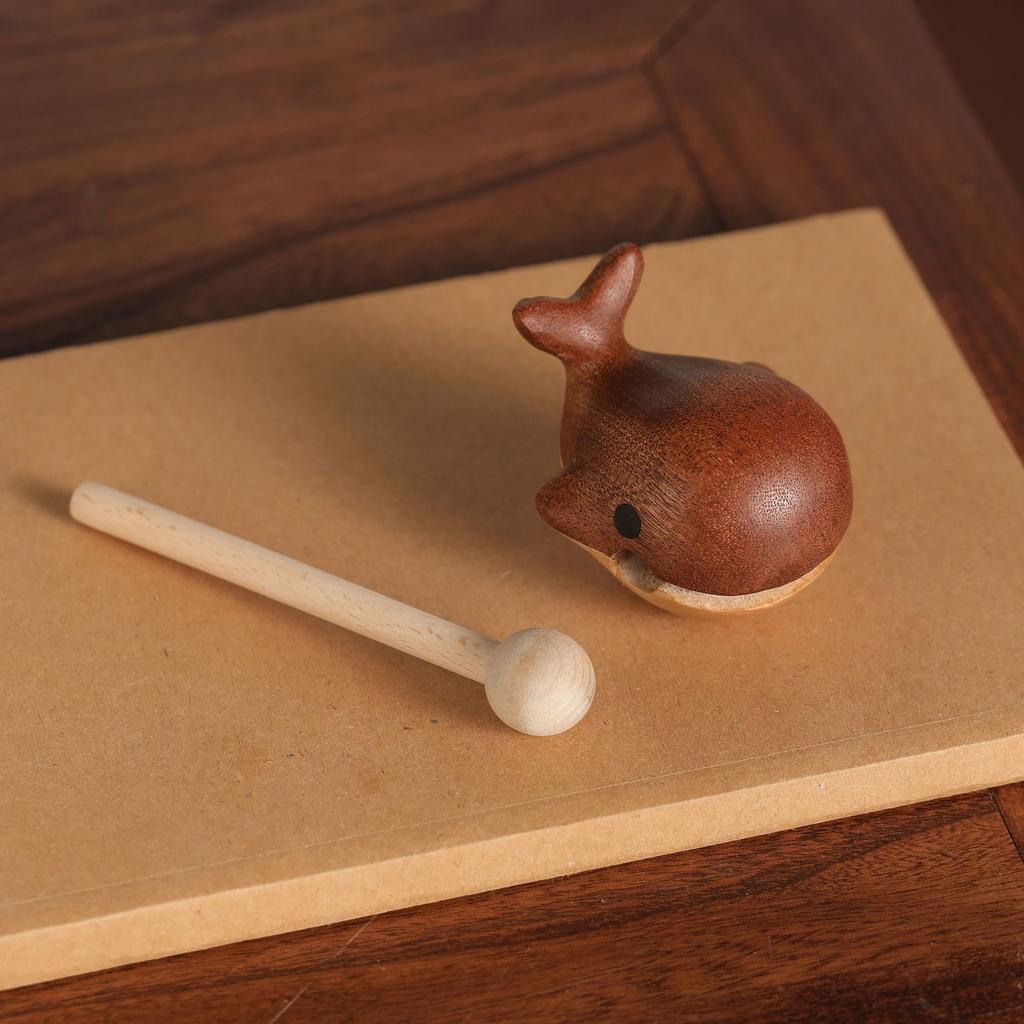 African Blackwood Whale Tail Puzzle Mokugyo, Creative Desktop Wooden Fish Sculpture for Zen Office Decor