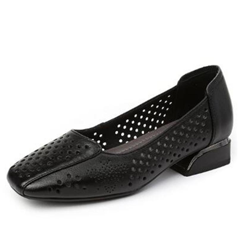 Fashion GKTINOO Genuine Leather Sandals Women Low Heels Shoes 2025 Spring Summer Square Toe Soft Sole Women's Fashion Shoes Big Size