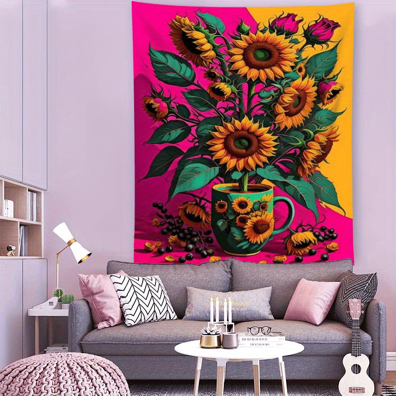 Sunflower Mug Tapestry Vibrant Floral Wall Art for Bedroom or Living Room Large Decorative Hanging Add Bright Colors
