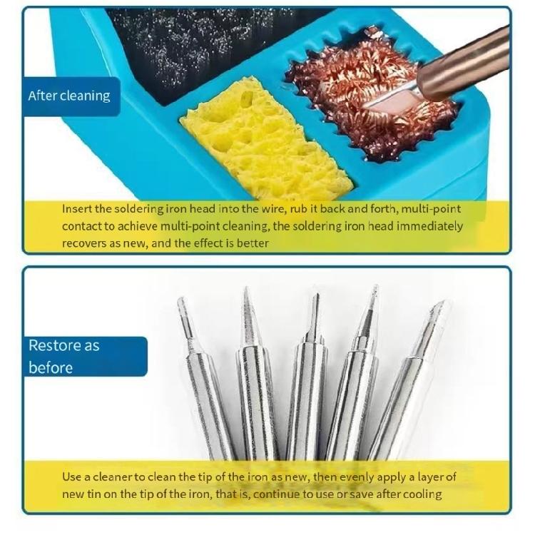 Solder Waste Management Box 3In1 Soldering Tip Cleaner Tin Dross Collection Box Copper Wire Steel Brush Silicone Holder