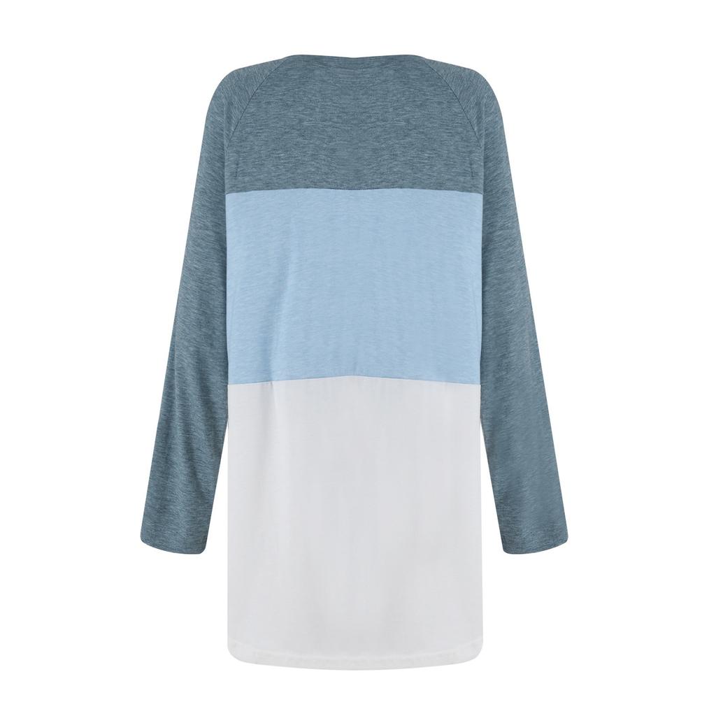 Women's Fashion Round Neck Splicing Casual Loose Long Sleeve T-Shirt Top