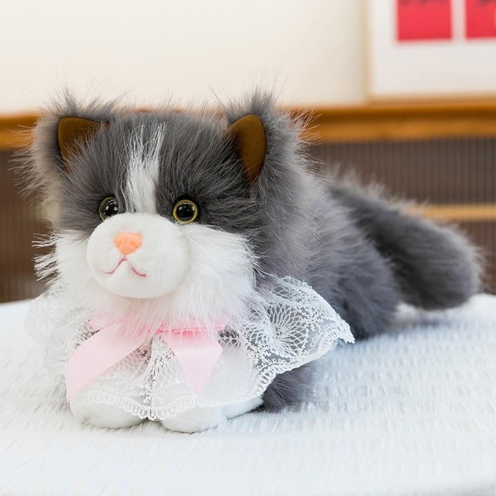New Soft Fluffy Simulation Cat With Bib Cute Cartoon Realistic Cat Ragdoll Cat Birthday Gifts