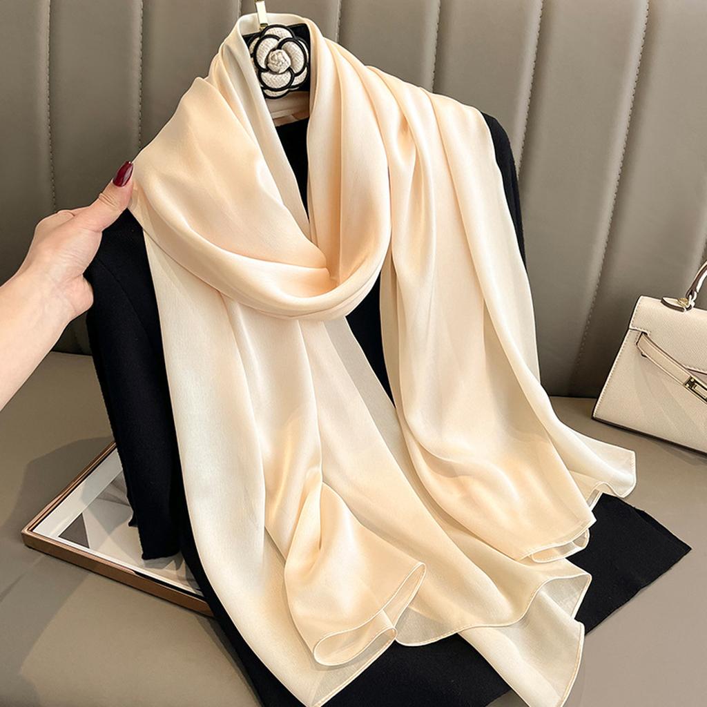 90*180Cm Fashion Luxury Solid Color Silk Scarf Women Soft Smooth Scarves Head Wrap Hijab Outdoors Muffler Long Shawl Beach Towel