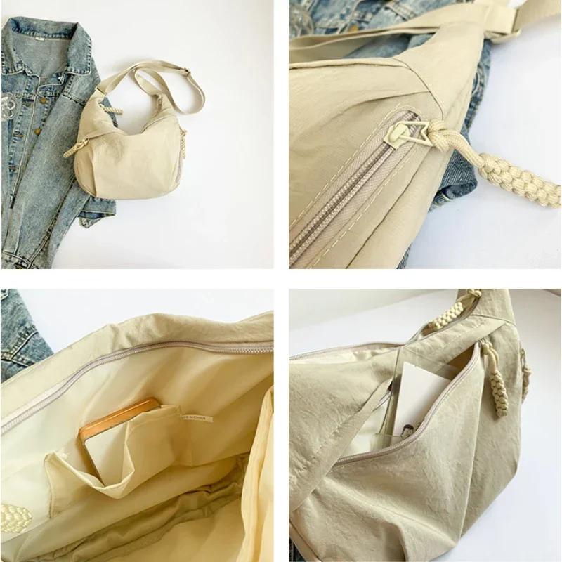 Trendy Women's Soft Cloth Shoulder Bag Solid Color Student Casual Style Large Capacity Handbags Student Classroom Dumpling Bun Commuter Bun Hobos Bag