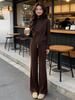 Korean Style Knit Sweater & Wide Leg Pants Set - Women's Spring/Autumn Slimming Hoodie Sportswear Two-Piece Set