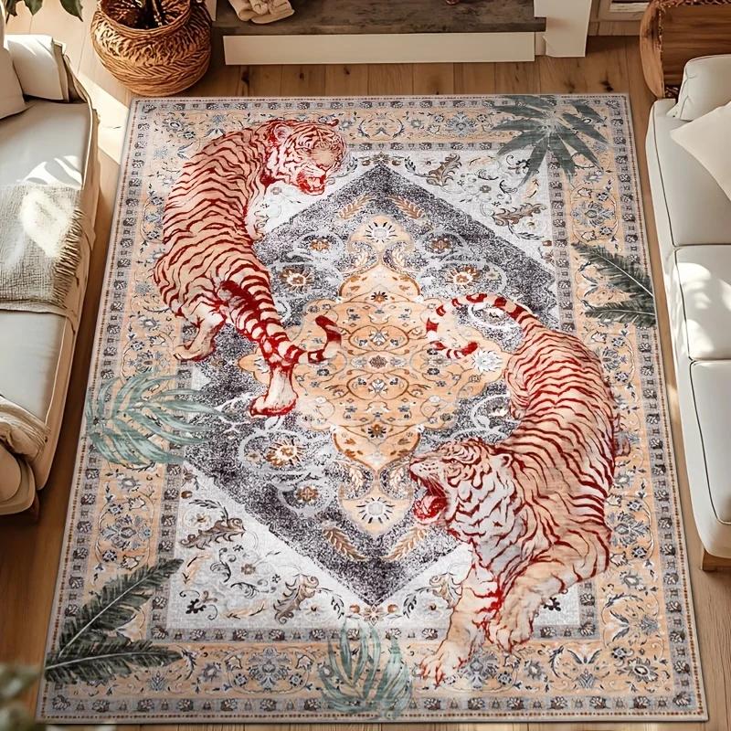 A Regional Tiger Pattern Mat Living Room Soft Bedroom Ultra-thin Colored Mat Green Yellow Red Suitable Dining Room Home Office