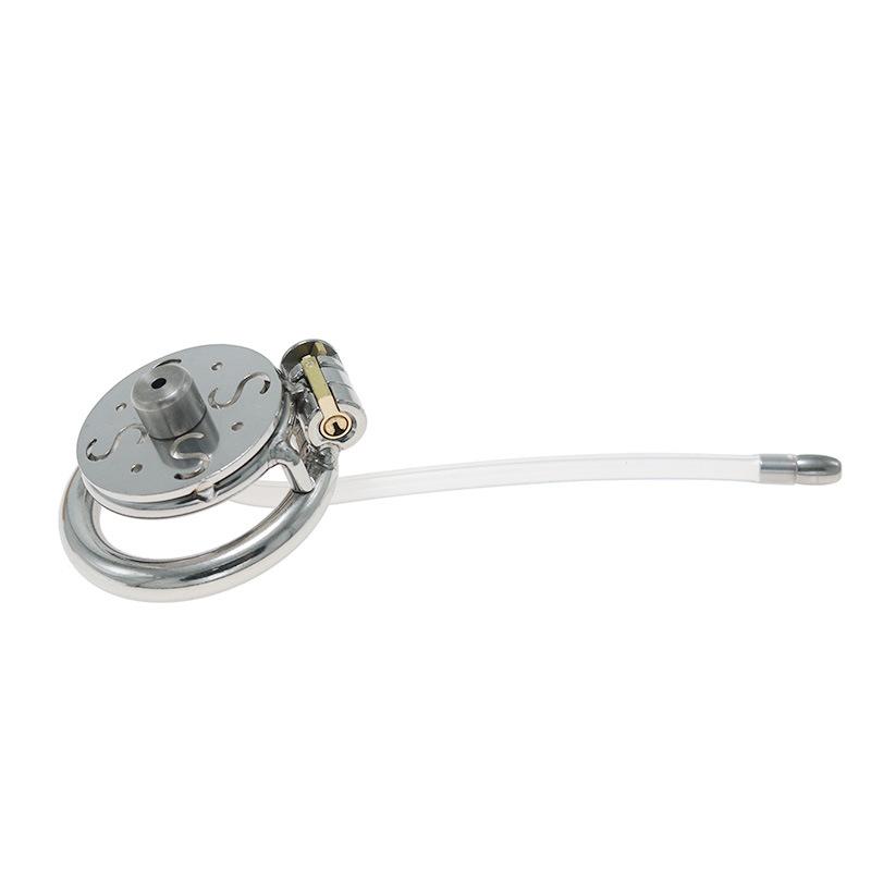 New Stainless Steel Chastity Lock Flat Plate S Hollow with Fine 5mm Catheter Chastity Device Penis Cage Sex Tool