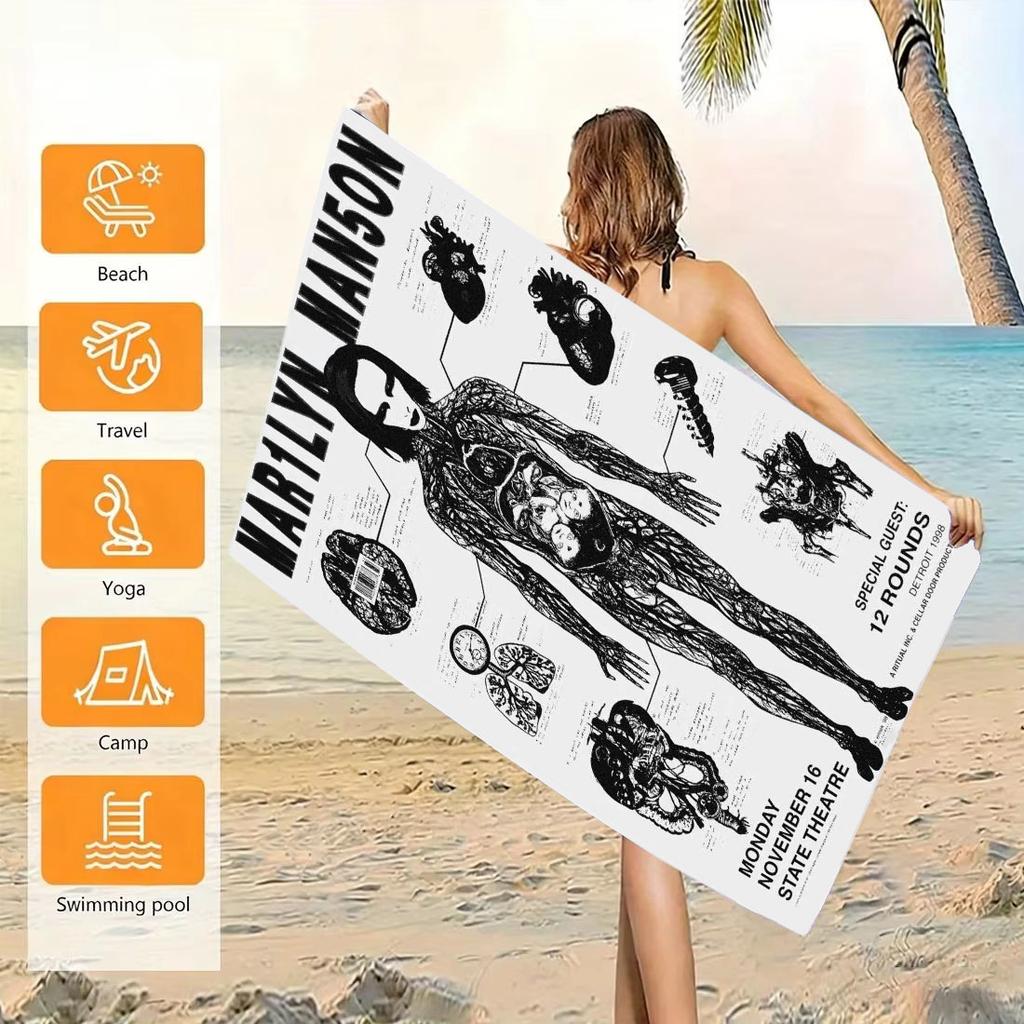 M-Marilyn M-Manson Printed Beach Towel Microfiber Quick Dry Absorbent Dark Rock Style Gym Sports Towel Outdoor Beach Accessories