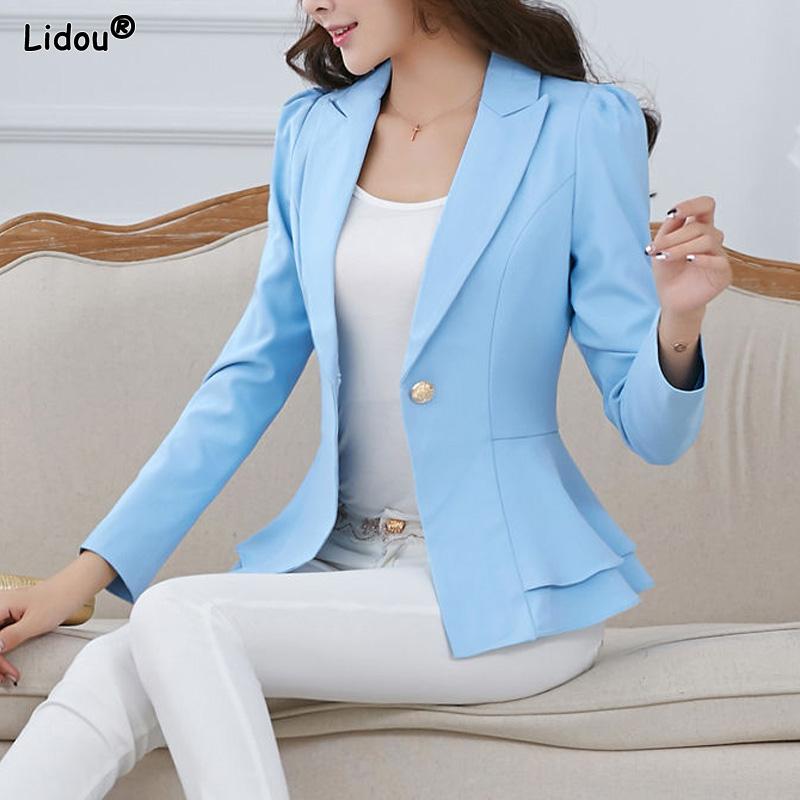 Ufficio Donna Elegante Moda Skinny Patchwork Monocolore Bottone Tacca Volant Blazer Sottile Primavera Estate Donna
