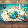 2D Plane, 1 2D Plane Image Shows a Globe, an Open Book, a Hot Air Balloon and a Landmark
