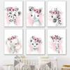 Acquerello Fiore Animale Tela Pittura Asilo Nido Rosa Baby Arte Murale Nordico Poster Stampe Zebra Elefante Giraffa Decor Immagini