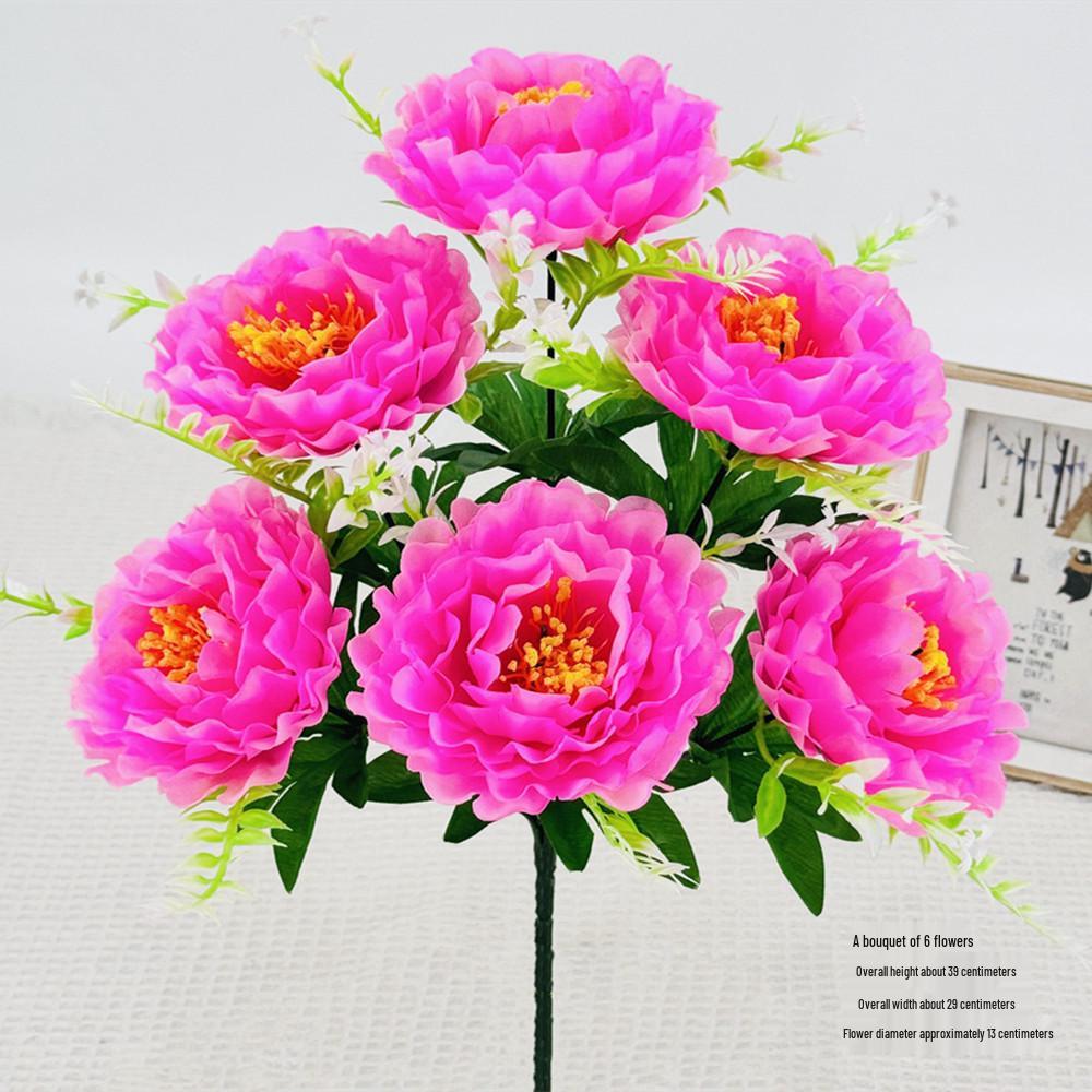 Curly Edge Red Rose Bouquet - 6 Head Artificial Silk Flowers for Living Room Decoration