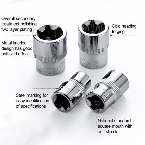 Universal Impact Socket Set, E10-E24 External Torque Socket Kit, Wrench Impact Socket, Metric Socket Set Auto Repair Tool (19Pcs/Set, 34Pcs/Set)