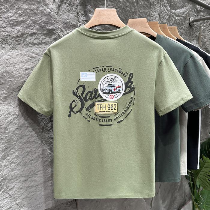 

Heavy Men s T-shirt Summer Thin Versatile American Short-sleeved T-shirt Casual Round Neck Top 5XL зелёный
