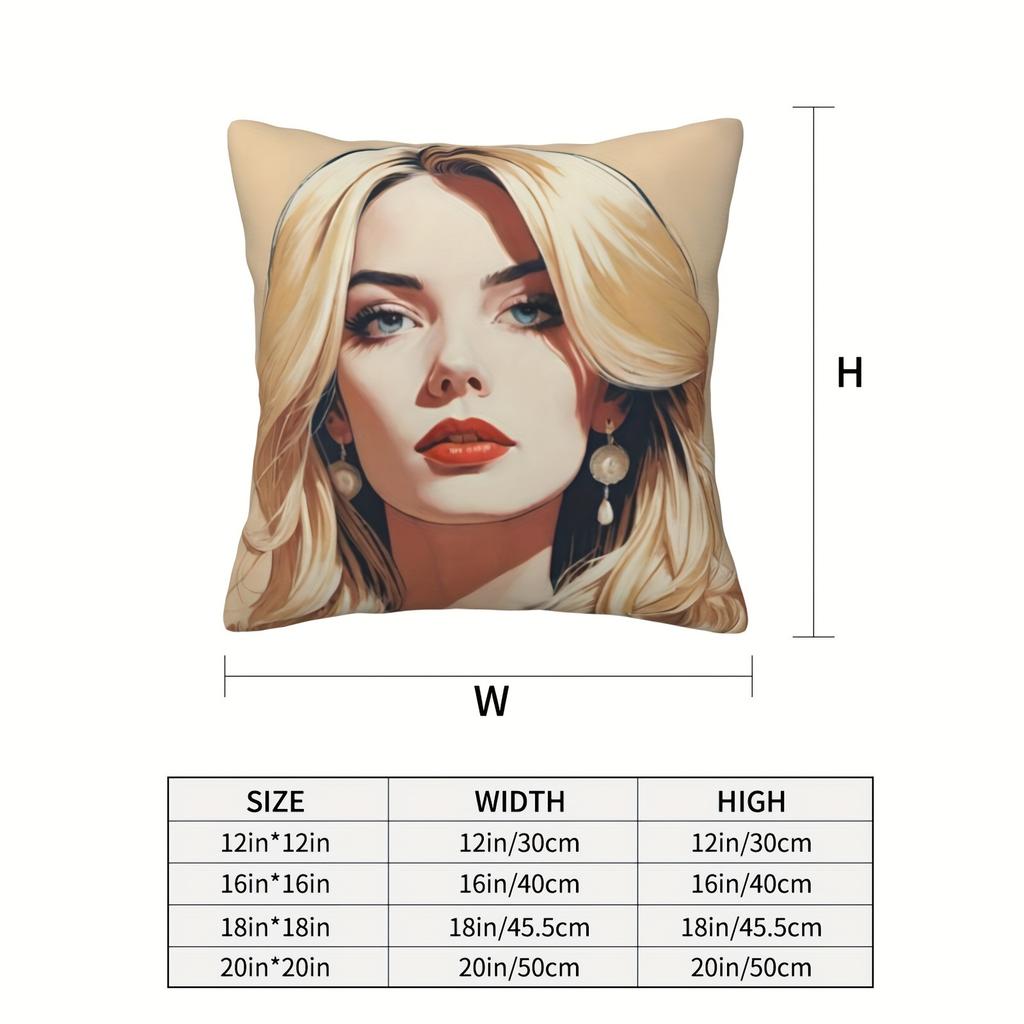 Customized Photo and Text Pillowcase Personalized Blonde Illustration Cushion Cover, Zipper Polyester 100.0 _ Used for Sofa and