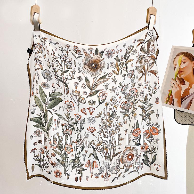 2026 spring new 65cm 100% mulberry silk printed silk scarf women s square scarf vest silk scarf double crepe silk scarf 65cm
