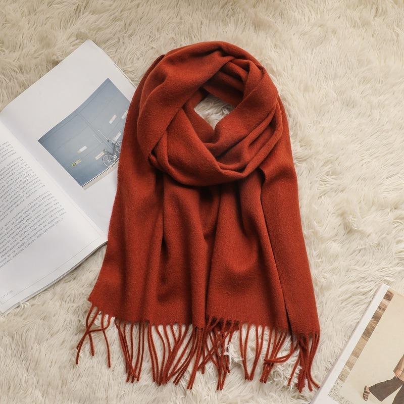 Autumn and Winter New 100% Pure Cashmere Small Scarf Women's Premium Water Ripple Fringed Scarf Versatile Solid Color Scarf
