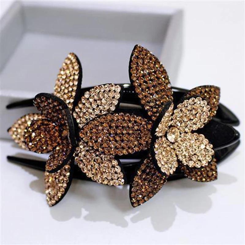 Female Beads Hairgrip Elegant Rhinestone Flower Duckbill Hair Claws Vintage Hair Combs Clip Shinning Hairpin Ponytail Headwear