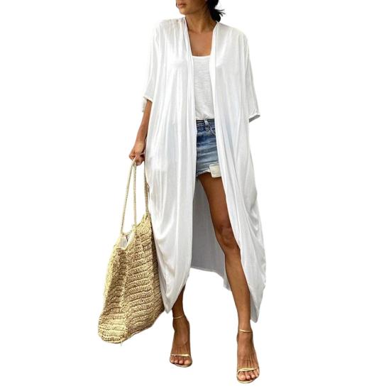 Beach Cover Up Cardigan V-neck Half Sleeve Quick-Drying Breathable Loose Fit Swimwear Coat with Tie Design
