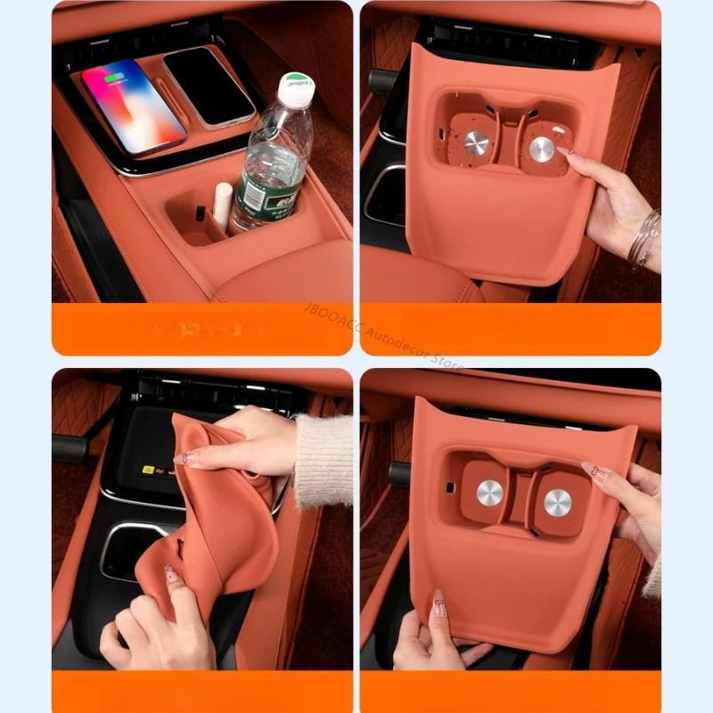 For Changan Deepal S05 2025 2026 Full Cover Silicone Car Cup Holder Storage Pad Anti-Slip Center Console Wireless Charging Pad