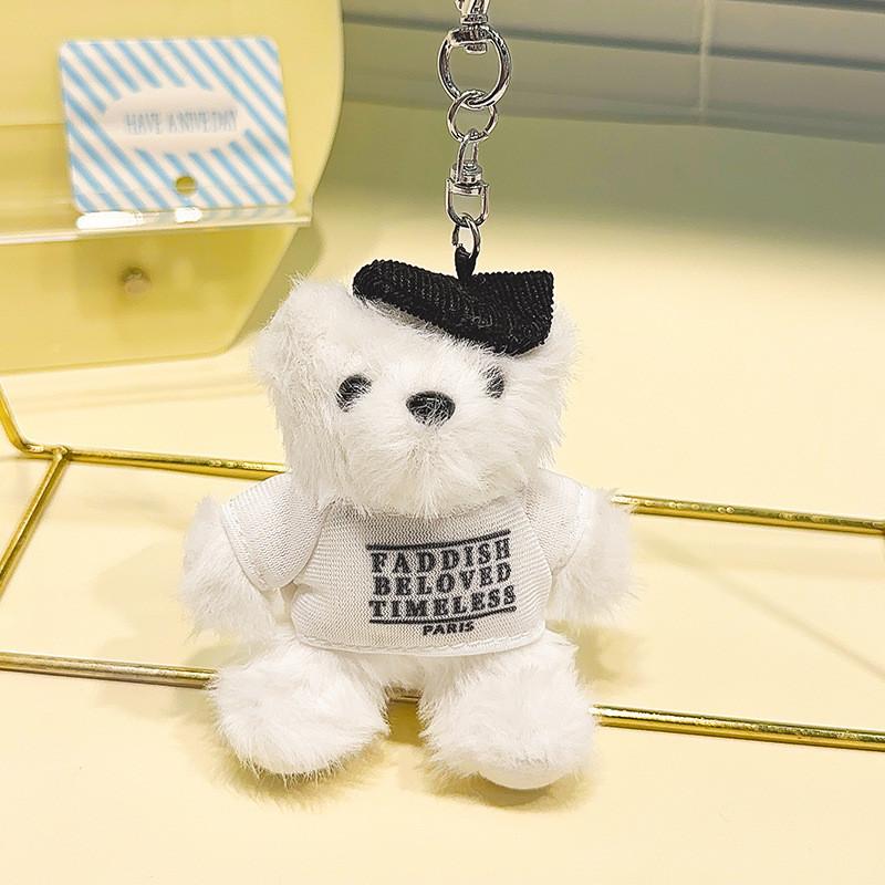 

White Trendy And Brown Teddy Bear Plush Keychain Hangable Decoration Keys For
