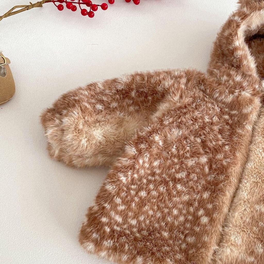 Children's Winter Deer Hooded Romper: 2025 Korean-Style Fleece-Lined Pants for Girls - Super Cute!