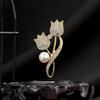 Elegant Inlaid Diamond Tulip Pearl Brooch for Women - Luxurious Suit and Coat Accessory