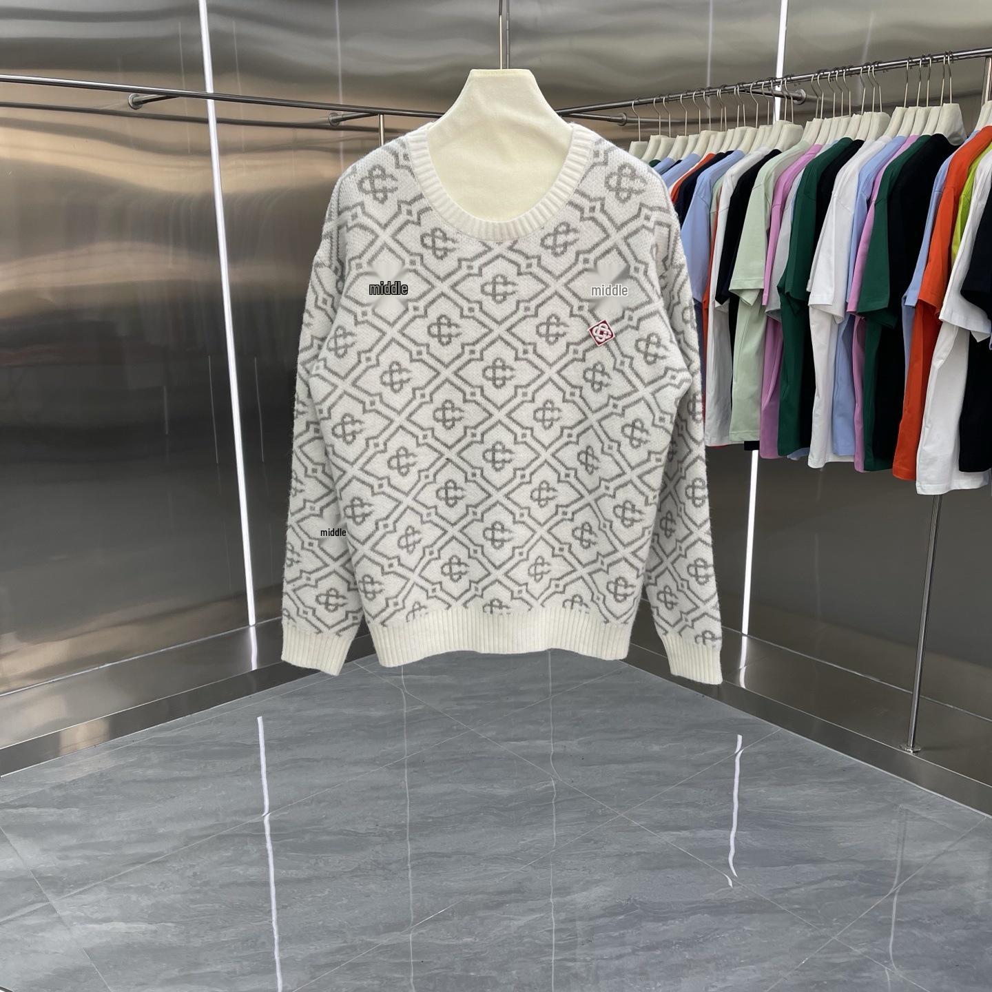 Men s Unisex Jacquard Pattern Long-Sleeve Casual Sweater XL белый