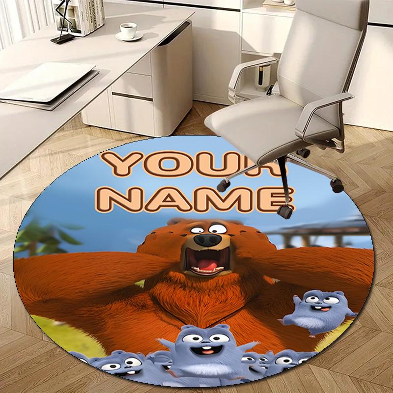 Personalized Grizzy Bear Round Chair Office Rug - Perfect for Mat, Office Chair & More - Ideal Gift for Birthdays and Holidays