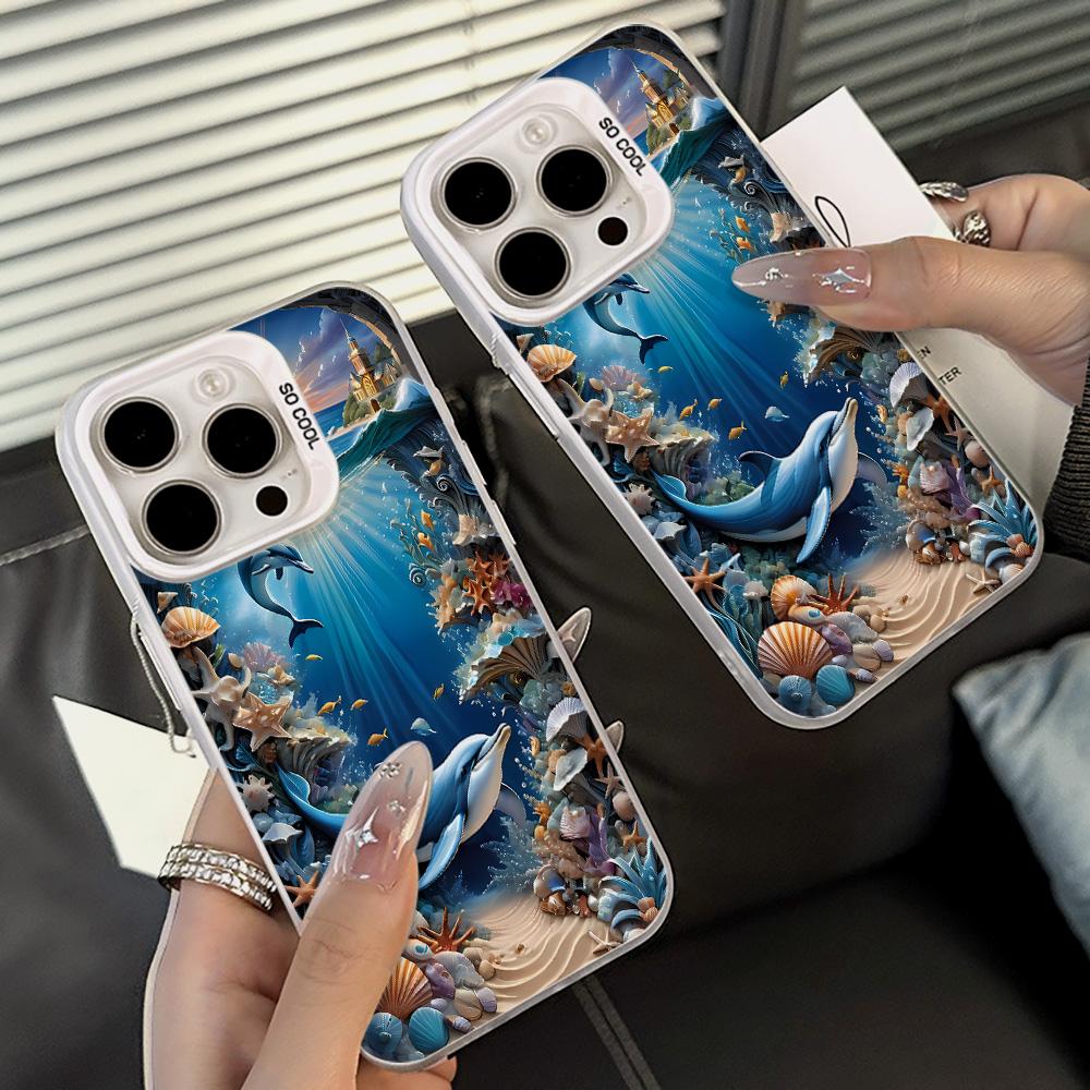 Ocean World Printed Phone Case for iPhone 16 15 14 13 12 11 Pro Max 16E Laser Plated Rice Resistant Hard Phone Case