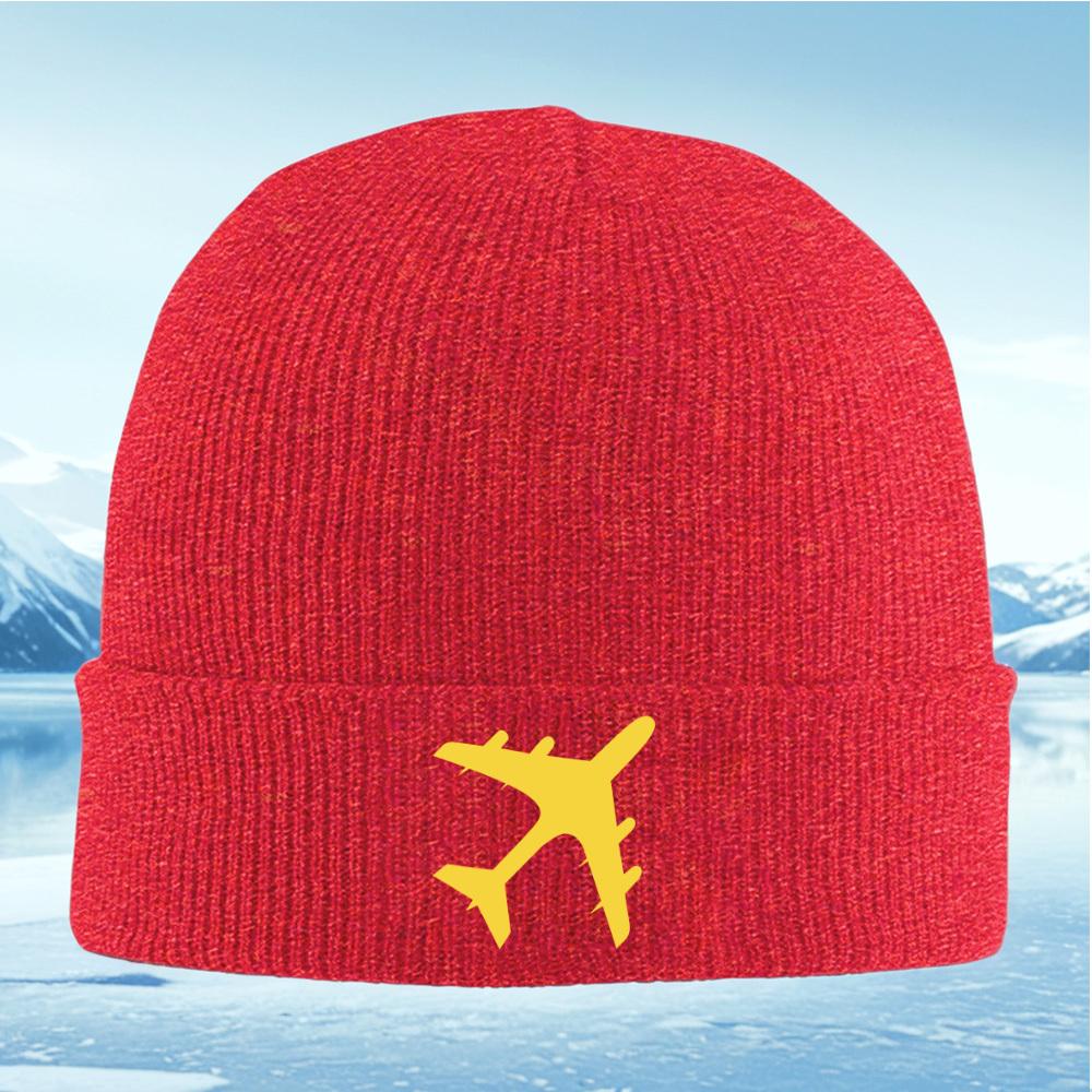 Yellow plane flying airplane graphic Men Women Unisex Knitted Hat Beanie Pullover Cap Winter Thermal Warm Christmas Outdoor Cycl