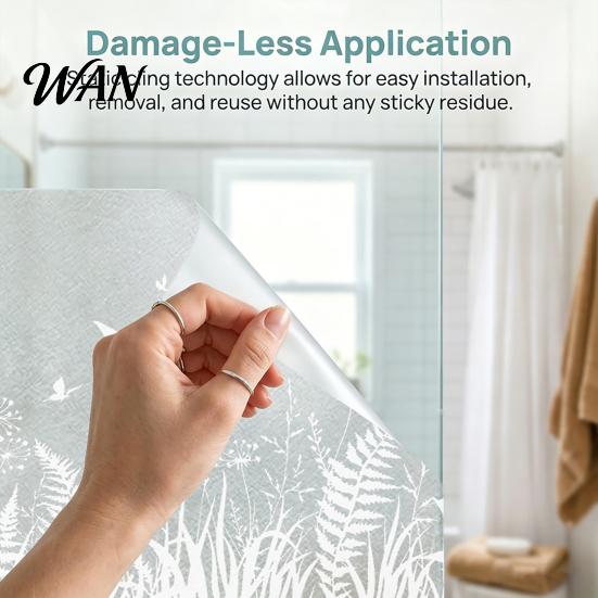 Privacy Window Film Frosted Flower Static Glass Sticker Floral Plants Decorative Cling Decal Waterproof UV Sun Blocking Cover for Home Office Kitchen