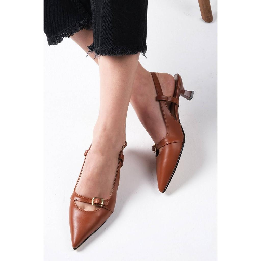 Women Stylish Tan Short Heeled Shoes