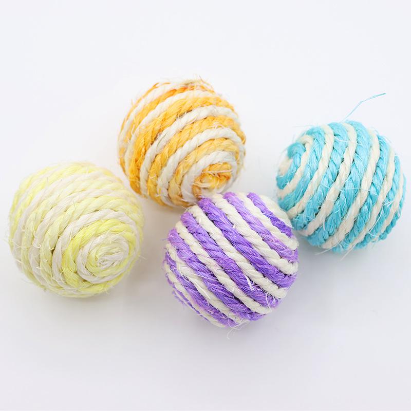Interactive 4cm Sisal Ball Cat Toy with Striped Feather - Bite-Resistant & Boredom Relief