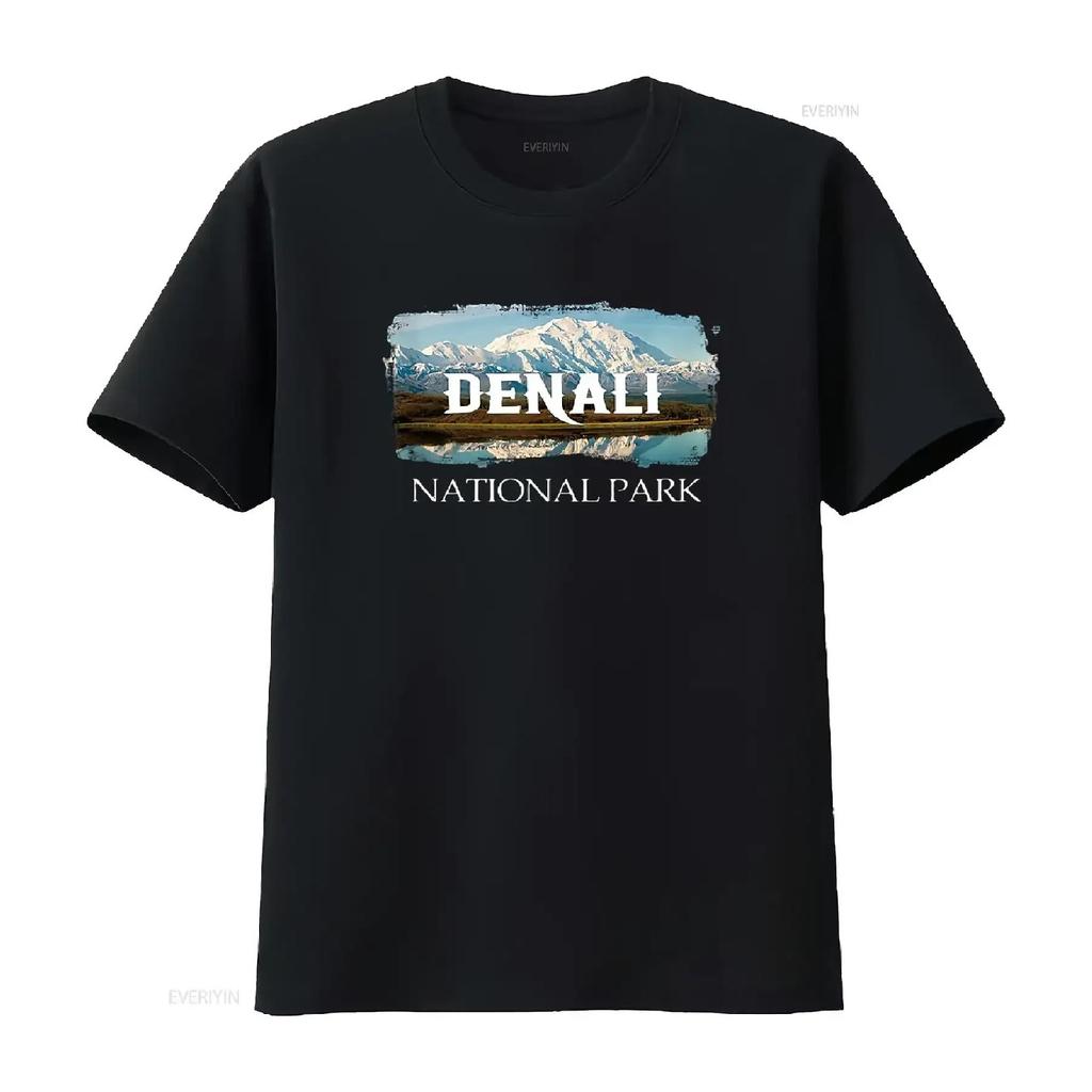 Mens Retro Vintage Denali Alaska National Park Design T Shirt Black Large vintage Washed Slightly Casual Comfortable fashion