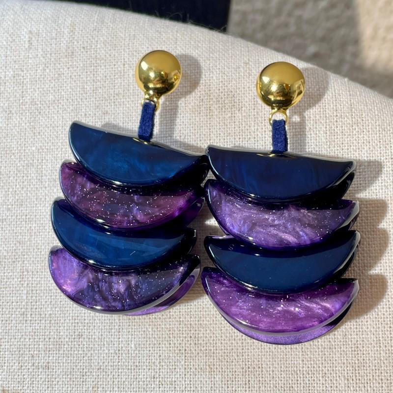 Vintage Blue Glass Bow Earrings - Retro Design Ornament