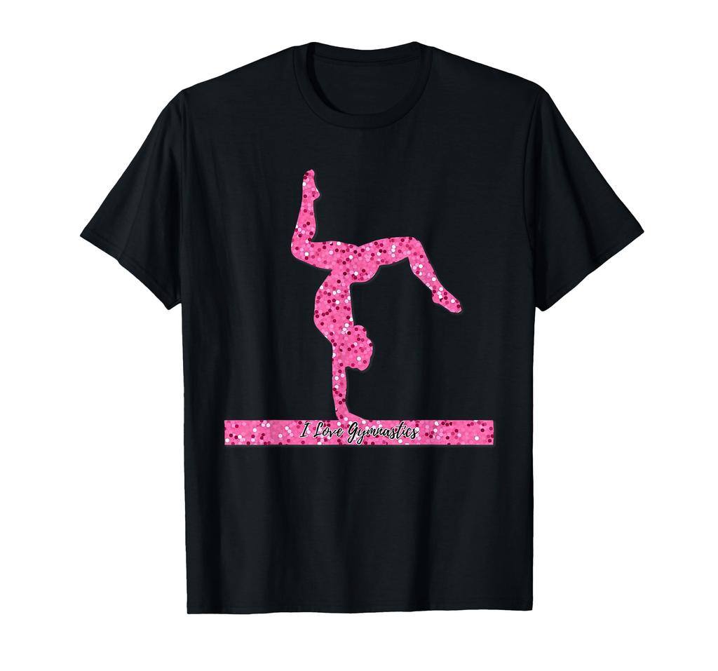 Hot pink gymnastics girl beam gymnast love "I gymnastics" T-shirt